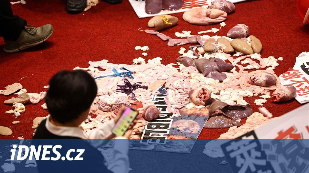 V tchajwanském parlamentu létaly vnitřnosti. Poslanci brojí proti dovozu masa